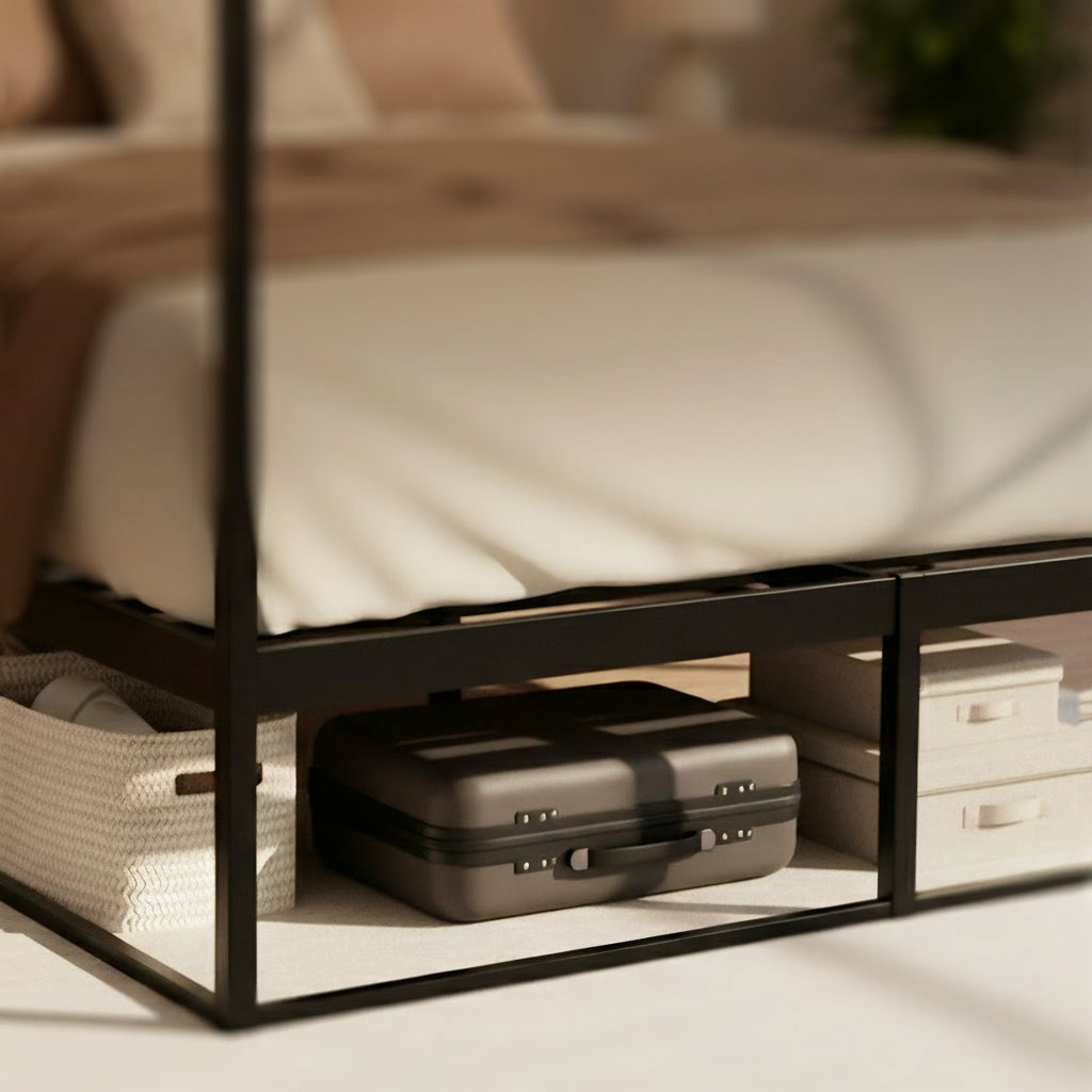 Hemelbed modern metaal zwart - meerdere maten