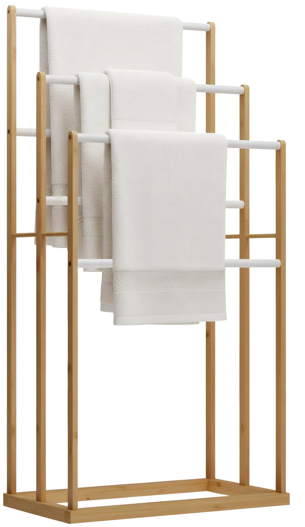 Handdoekenrek van bamboe hout - bruin en wit