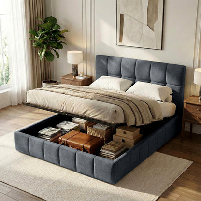 Bedframe gestoffeerd met mechanisme voor opbergruimte - meerdere maten en kleuren