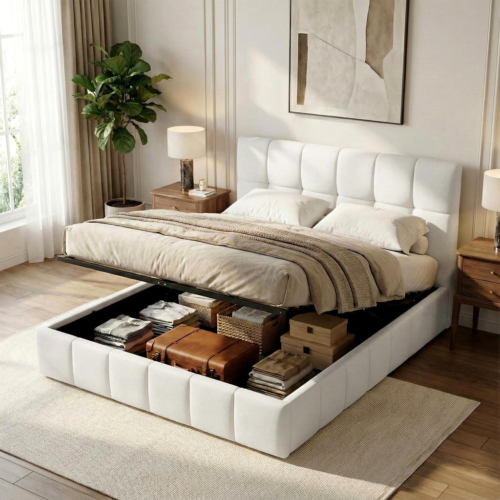 Bedframe gestoffeerd met mechanisme voor opbergruimte - meerdere maten en kleuren