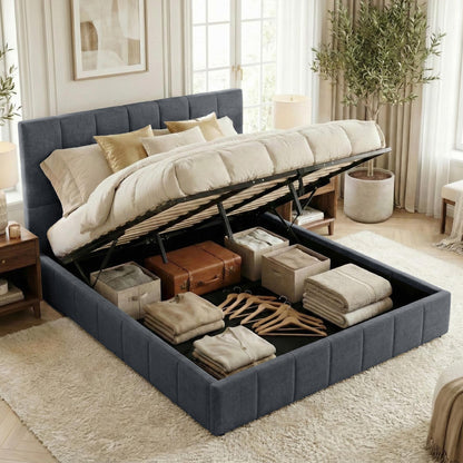 Bedframe gestoffeerd met mechanisme voor opbergruimte - meerdere maten en kleuren