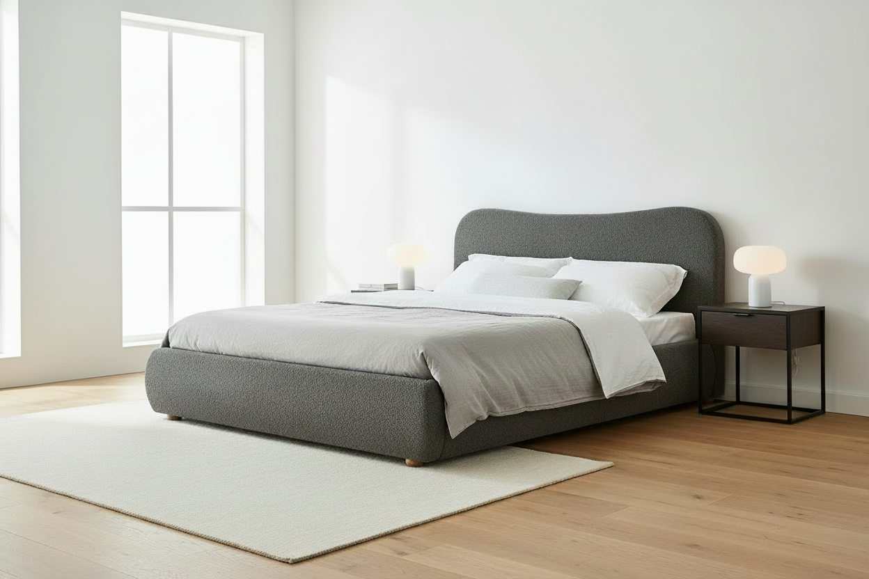 Gestoffeerd Teddy bedframe met mechanische opbergruimte - crème of grijs
