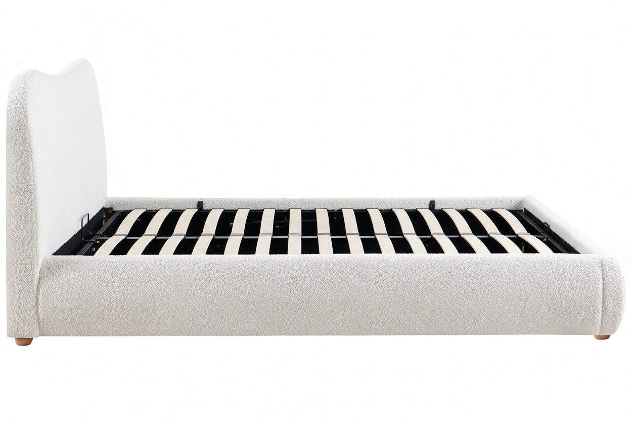 Gestoffeerd Teddy bedframe met mechanische opbergruimte - crème of grijs