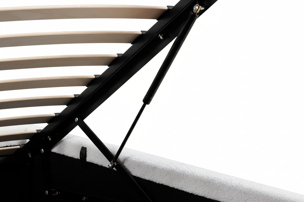 Gestoffeerd Teddy bedframe met mechanische opbergruimte - crème of grijs
