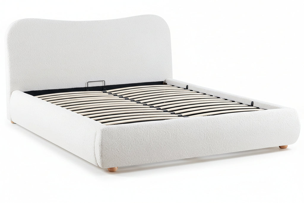 Gestoffeerd Teddy bedframe met mechanische opbergruimte - crème of grijs