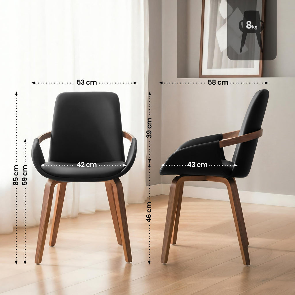 Design stoel van gebogen hout en duurzaam kunstleer - zwart en bruin
