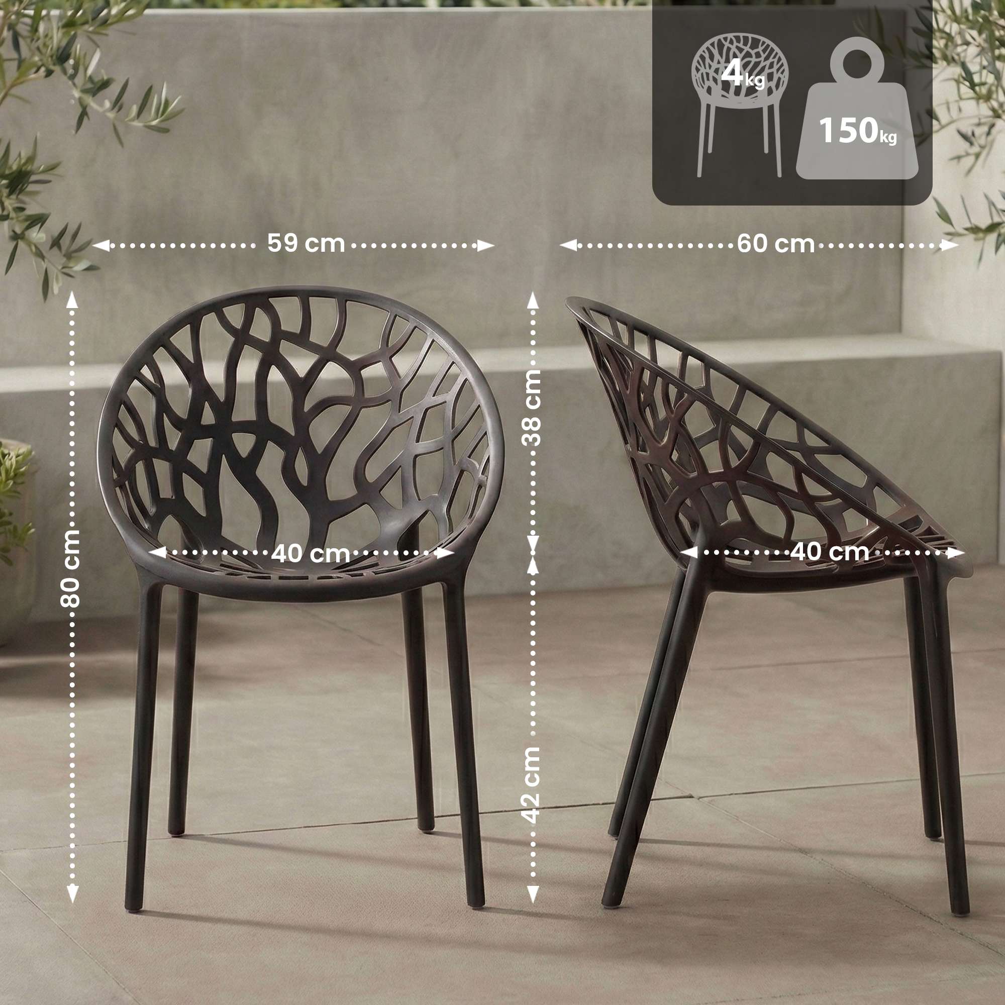 Set of 2 designer garden chairs made from recycled plastic - multiple colours