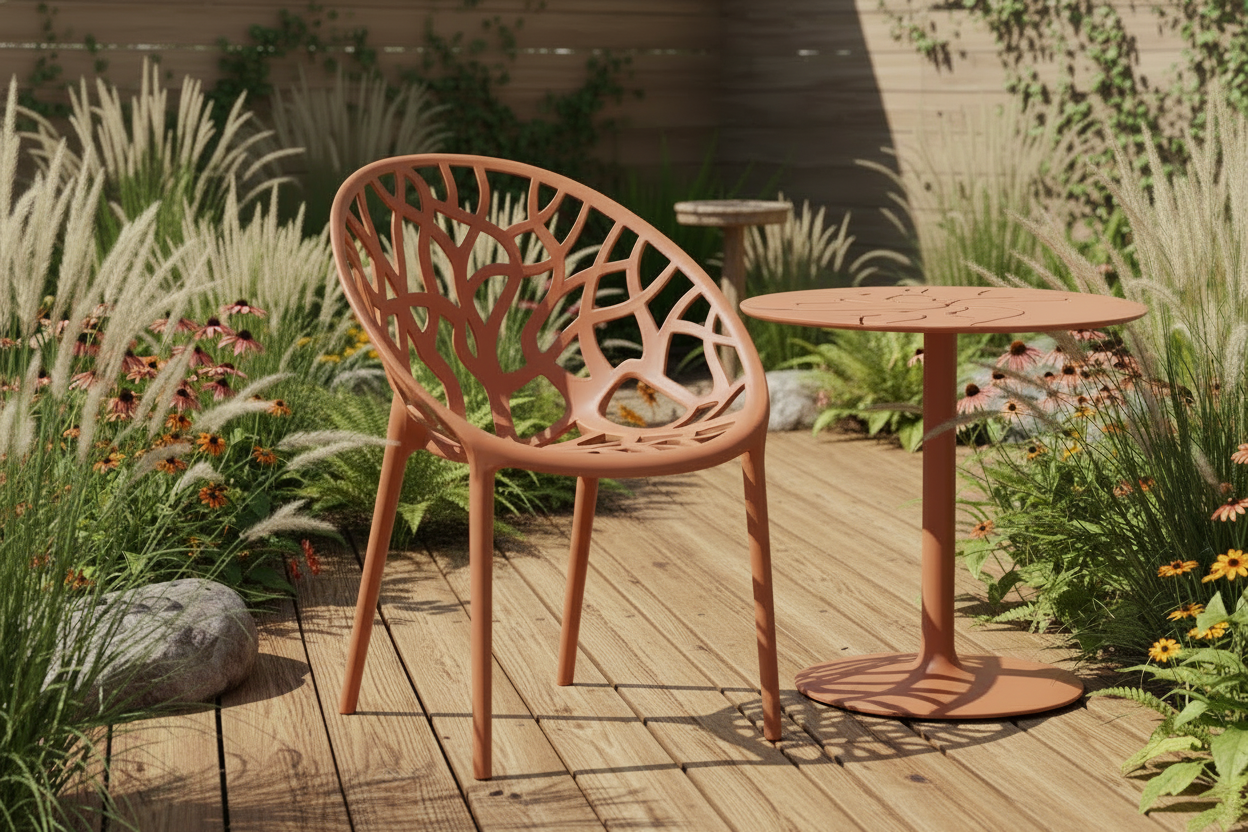 Set of 2 designer garden chairs made from recycled plastic - multiple colours