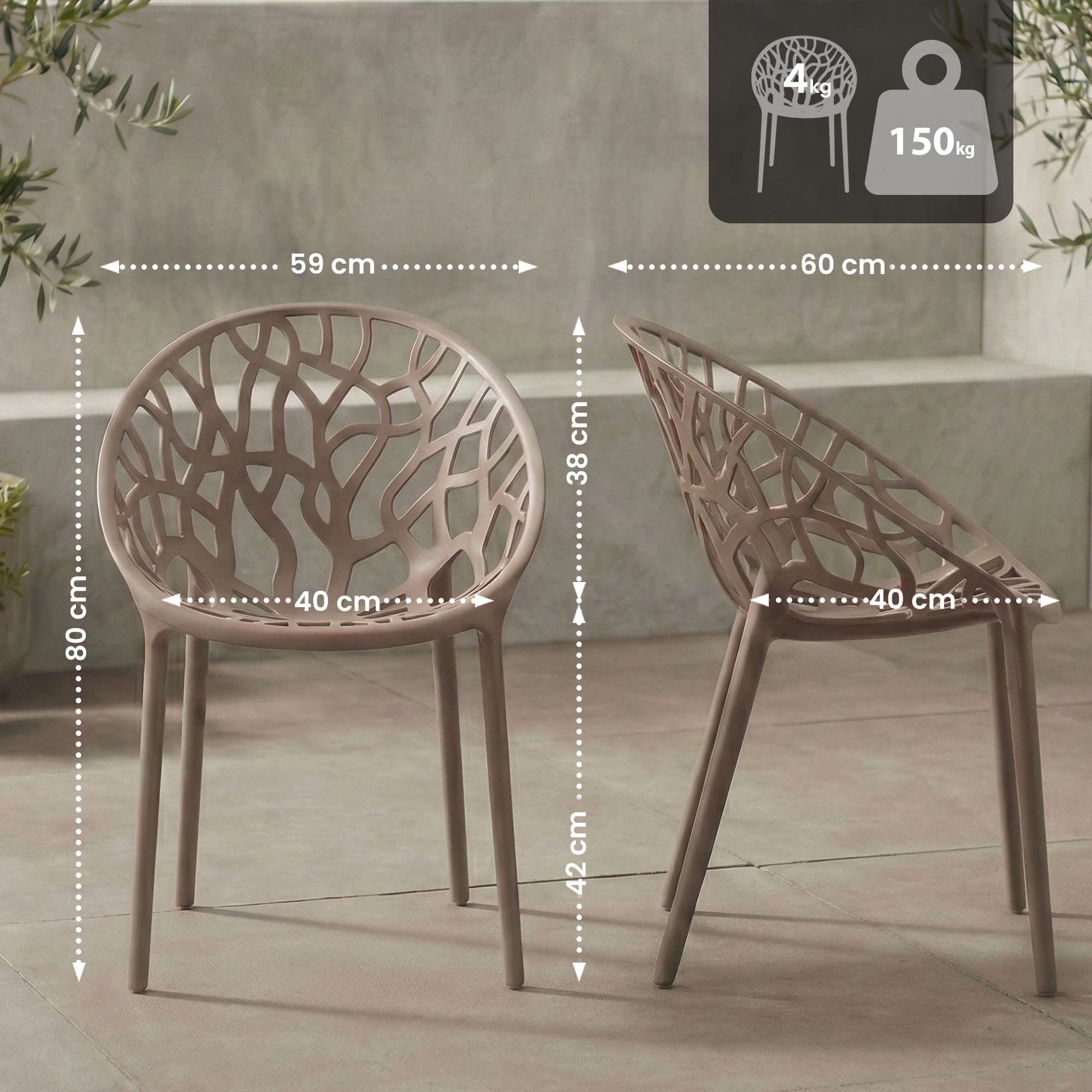 Set of 2 designer garden chairs made from recycled plastic - multiple colours