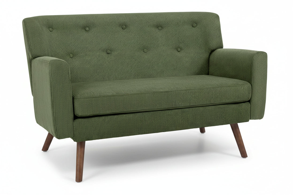 Design corduroy 2-zits bank met poten van rubber hout 120 cm - meerdere kleuren