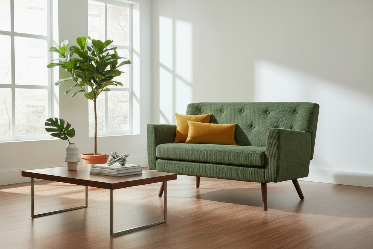 Design corduroy 2-zits bank met poten van rubber hout 120 cm - meerdere kleuren