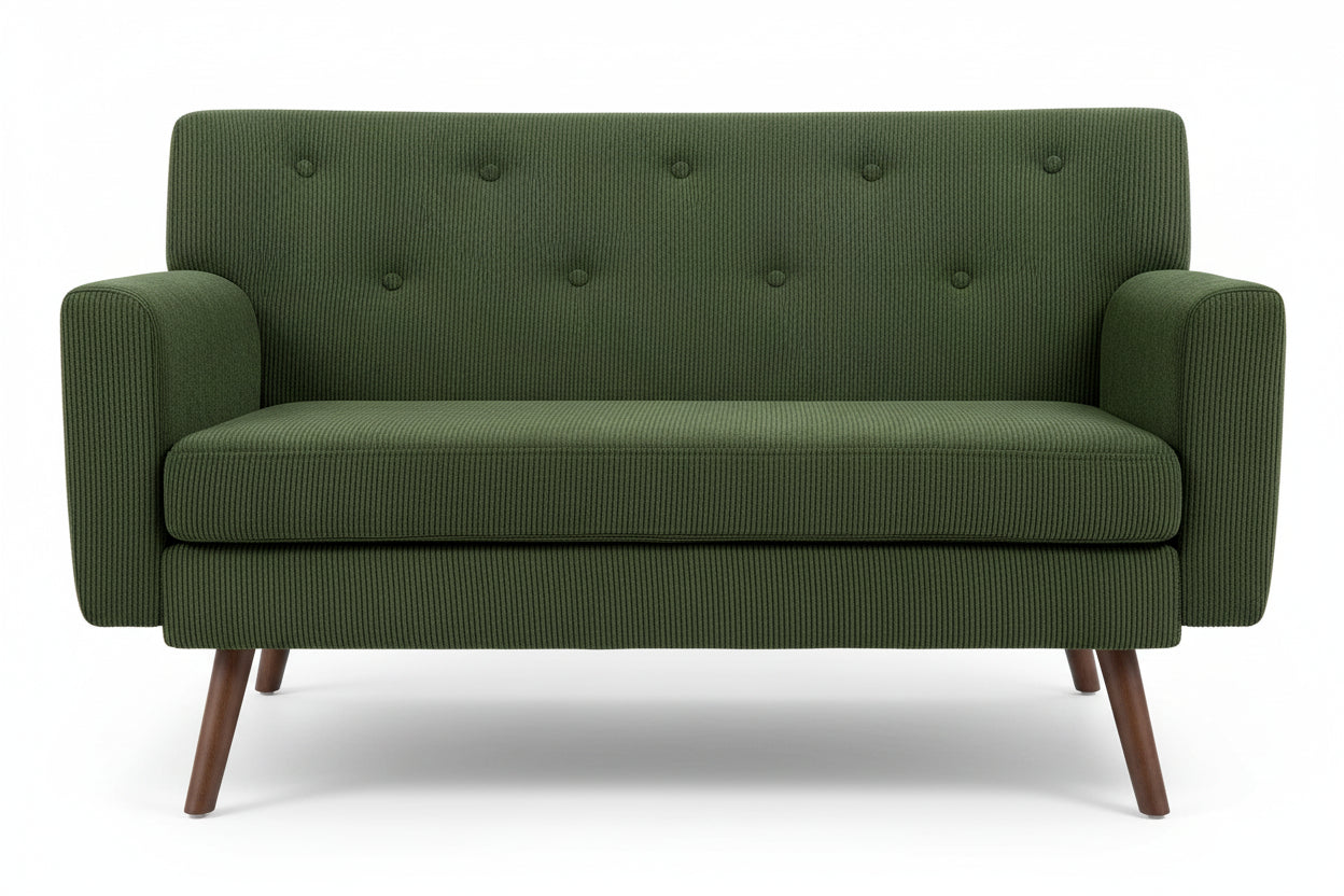 Design corduroy 2-zits bank met poten van rubber hout 120 cm - meerdere kleuren
