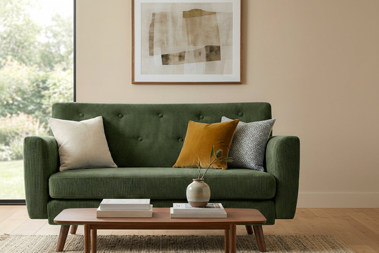 Design corduroy 2-zits bank met poten van rubber hout 120 cm - meerdere kleuren