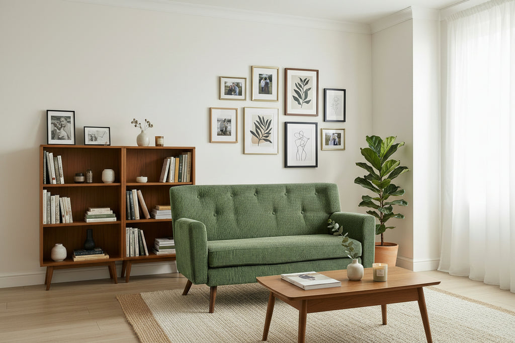 Design corduroy 2-zits bank met poten van rubber hout 120 cm - meerdere kleuren