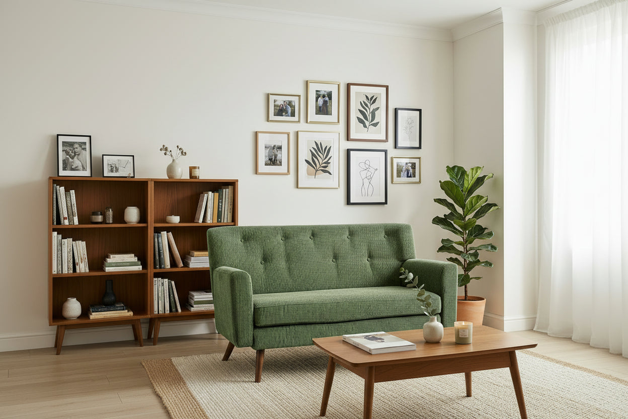 Design corduroy 2-zits bank met poten van rubber hout 120 cm - meerdere kleuren