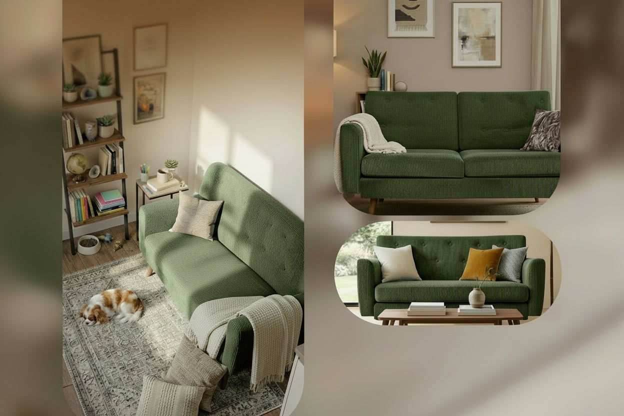 Design corduroy 2-zits bank met poten van rubber hout 120 cm - meerdere kleuren