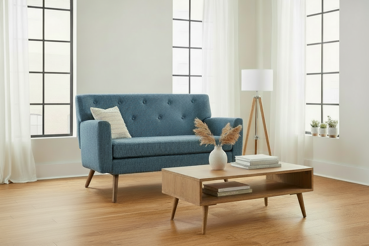 Design corduroy 2-zits bank met poten van rubber hout 120 cm - meerdere kleuren