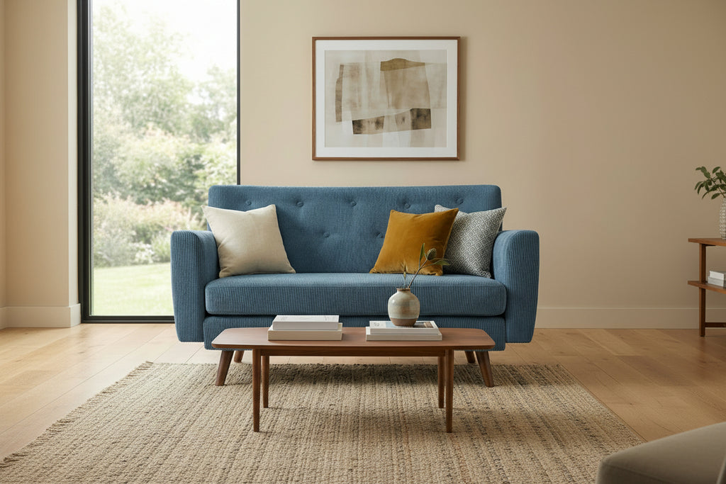 Design corduroy 2-zits bank met poten van rubber hout 120 cm - meerdere kleuren
