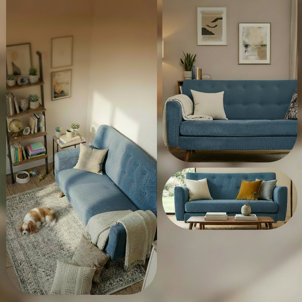 Design corduroy 2-zits bank met poten van rubber hout 120 cm - meerdere kleuren