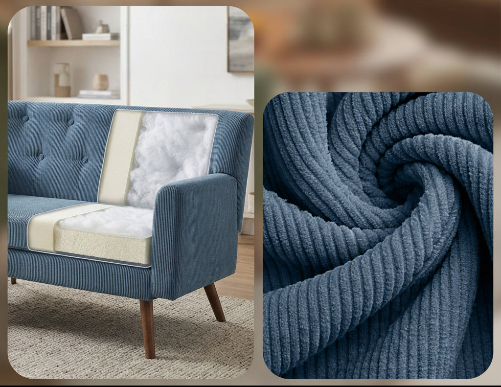 Design corduroy 2-zits bank met poten van rubber hout 120 cm - meerdere kleuren