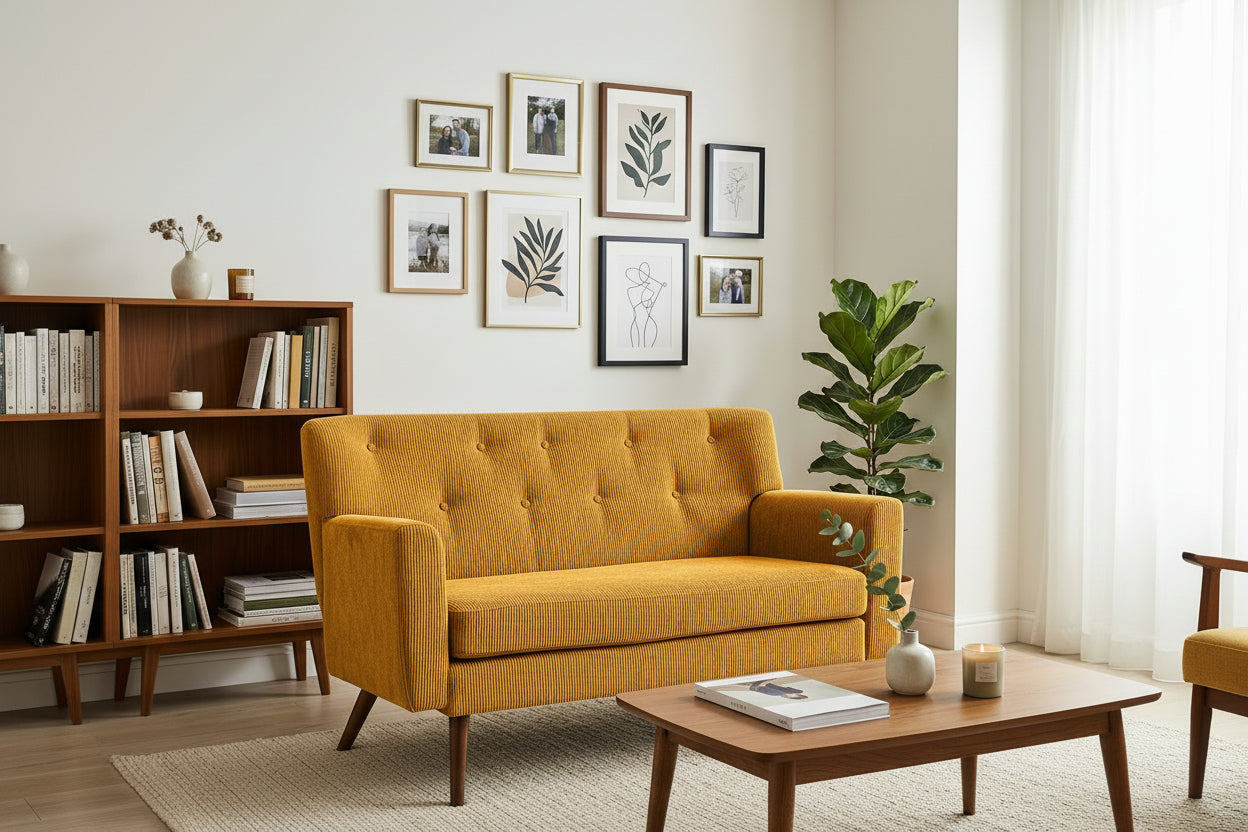 Design corduroy 2-zits bank met poten van rubber hout 120 cm - meerdere kleuren