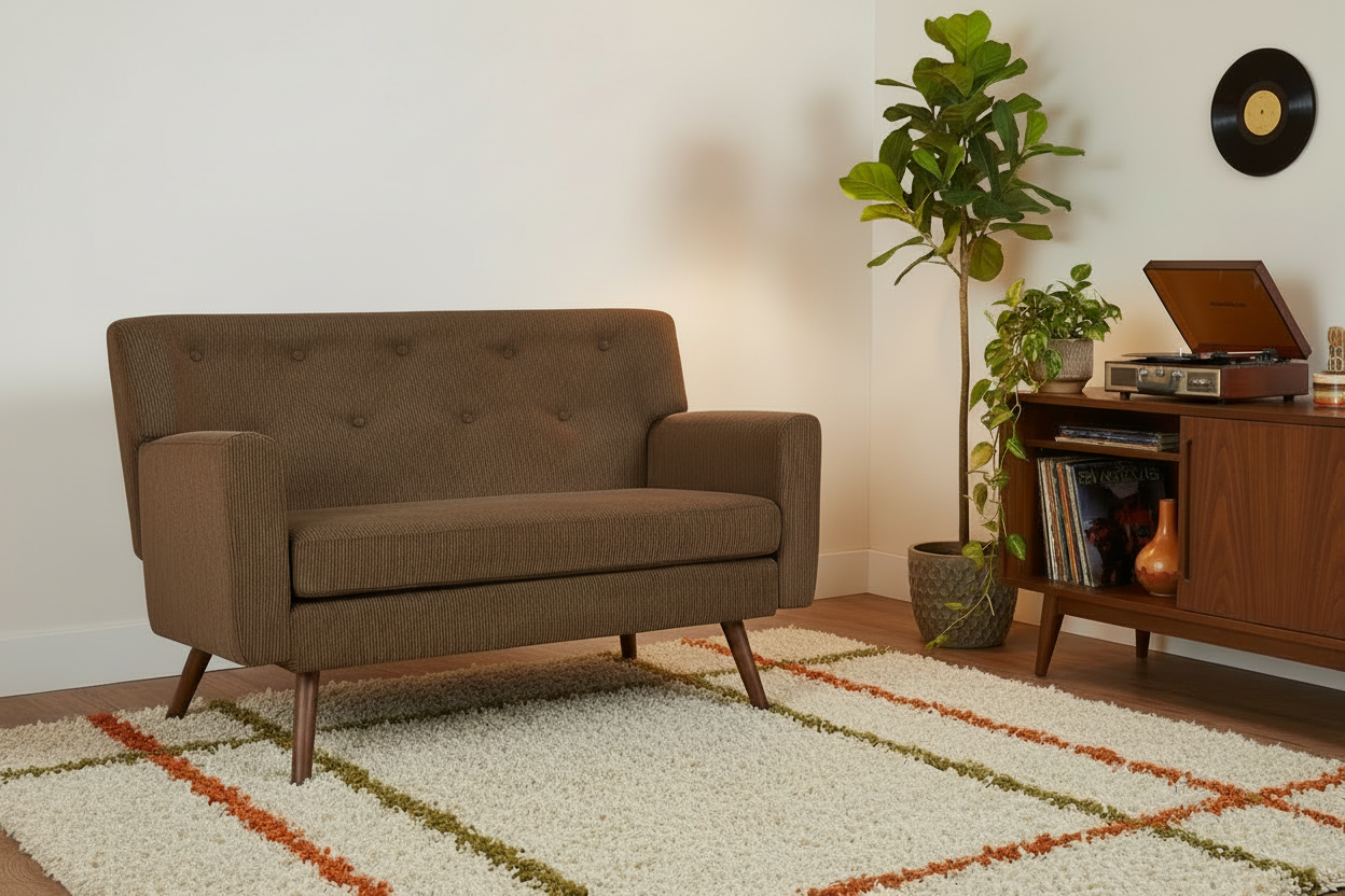 Design corduroy 2-zits bank met poten van rubber hout 120 cm - meerdere kleuren