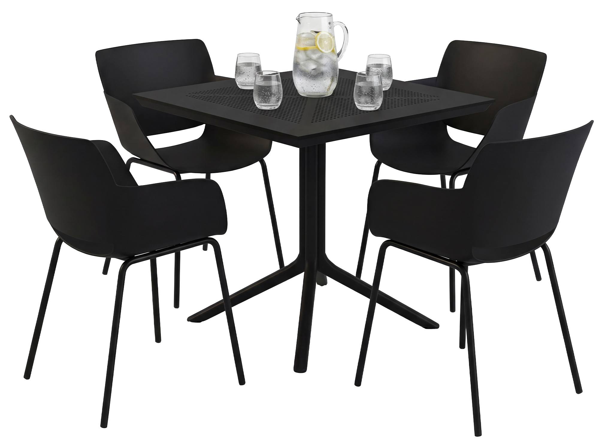 Tuinset 5-delig met tafel en stoelen van duurzaam kunststof - wit of zwart