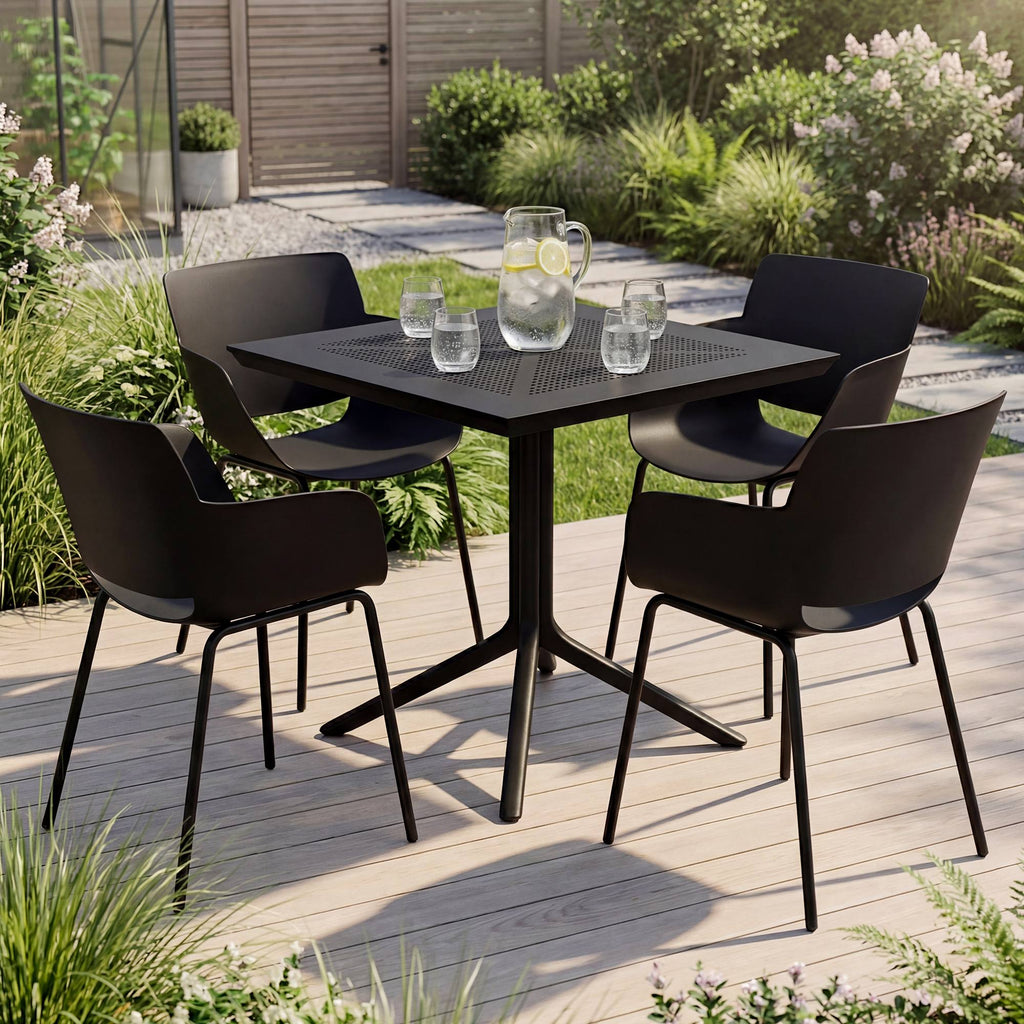 Tuinset 5-delig met tafel en stoelen van duurzaam kunststof - wit of zwart