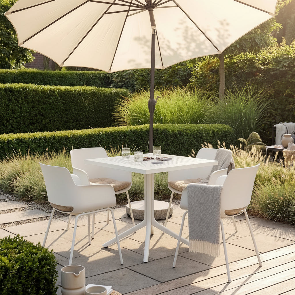 Tuinset 5-delig met tafel en stoelen van duurzaam kunststof - wit of zwart
