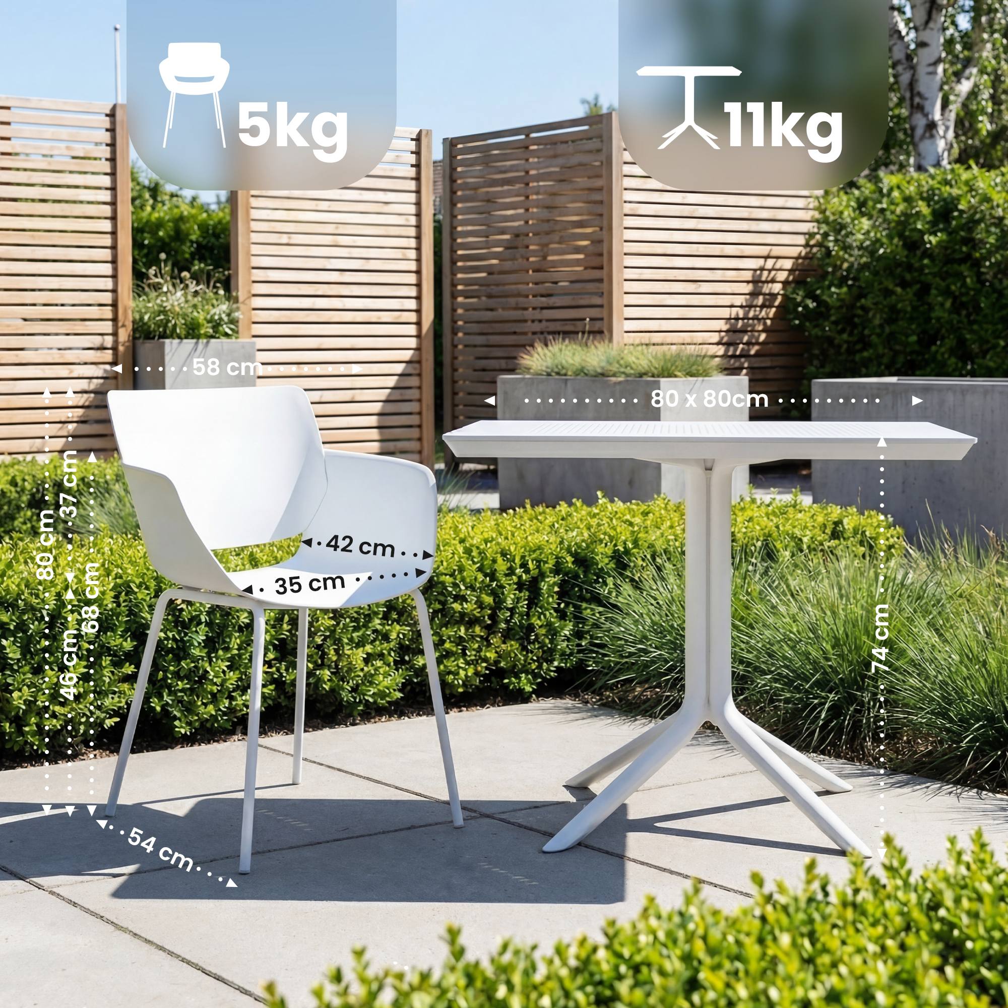 Tuinset 5-delig met tafel en stoelen van duurzaam kunststof - wit of zwart