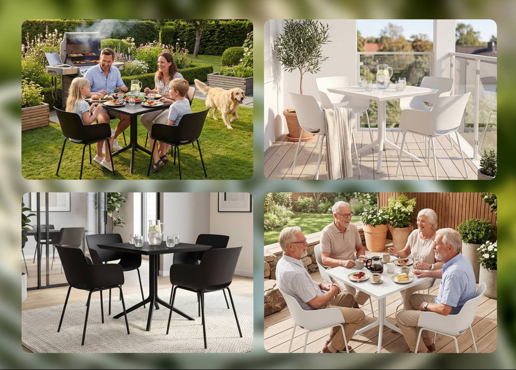 Tuinset 5-delig met tafel en stoelen van duurzaam kunststof - wit of zwart