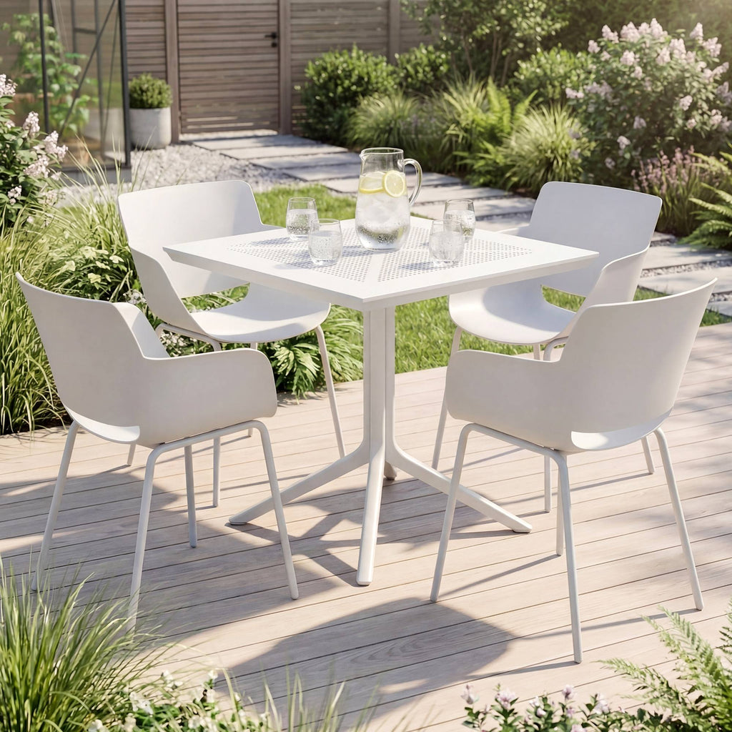 Tuinset 5-delig met tafel en stoelen van duurzaam kunststof - wit of zwart
