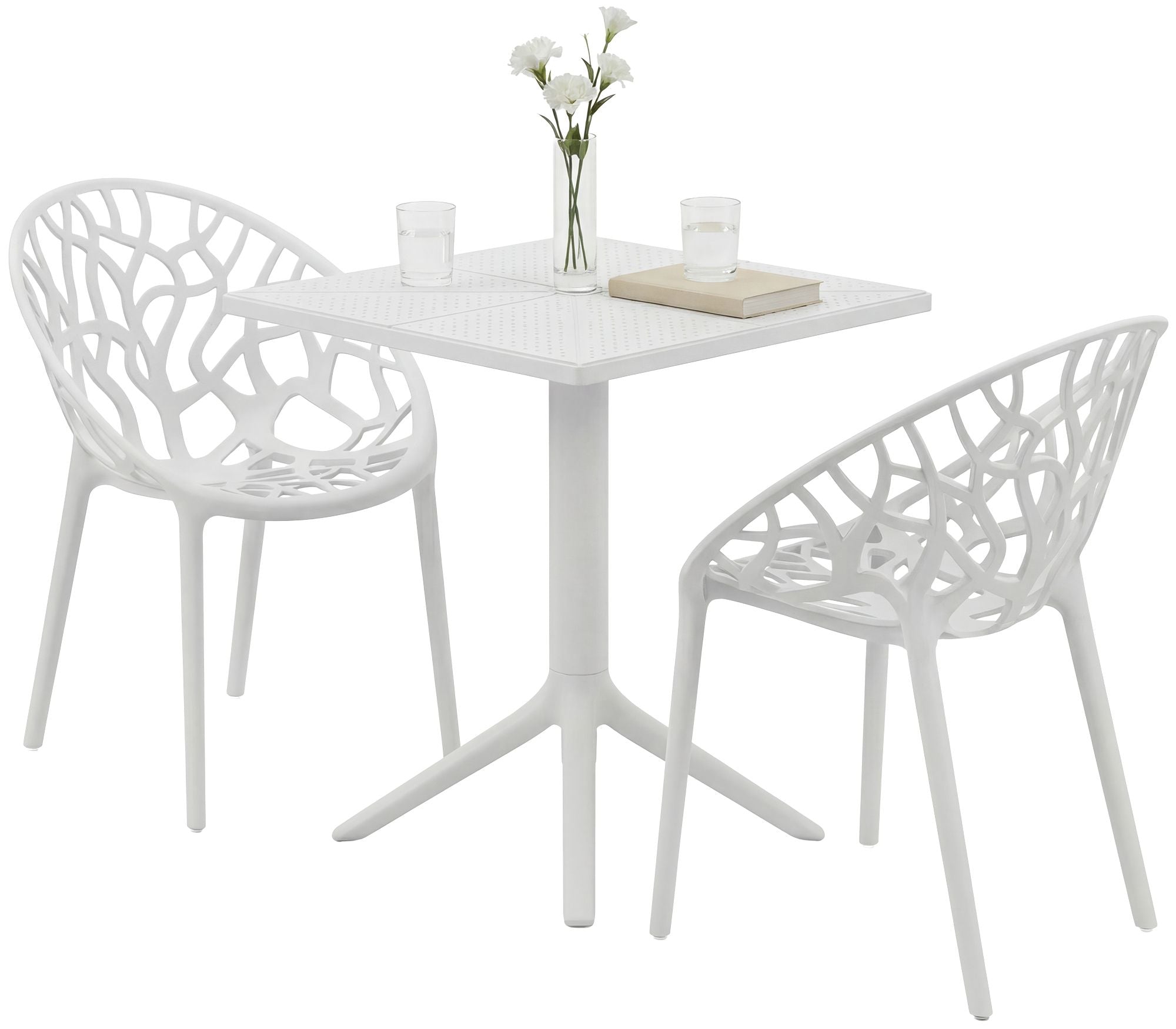 Botanische balkon tuin set tafel en 2 stoelen van duurzaam kunststof - wit