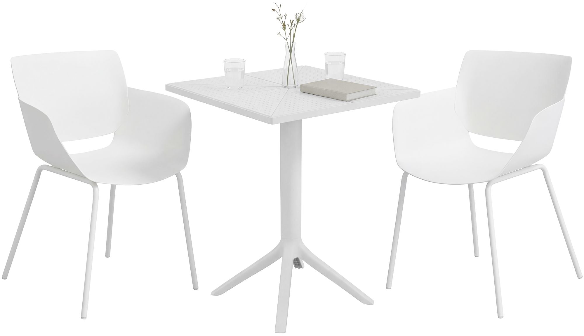 Moderne tuin set met 1 tafel en 2 stoelen van duurzaam kunststof - wit of zwart