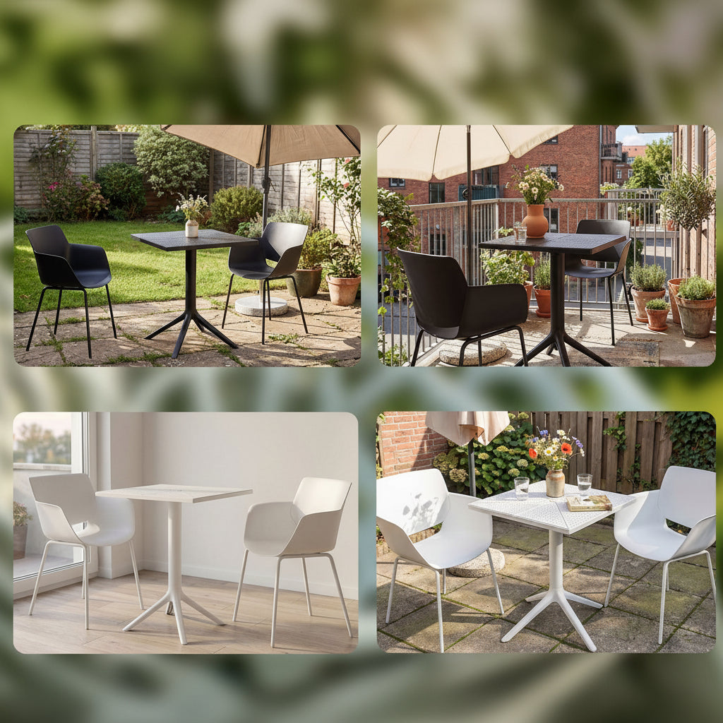Moderne tuin set met 1 tafel en 2 stoelen van duurzaam kunststof - wit of zwart