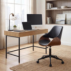 Ergonomische design bureaustoel van hout en duurzaam kunstleer - zwart en bruin