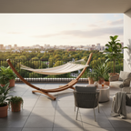 Design hammock hangmat van Eucalyptus hout en stof - grijs of crème