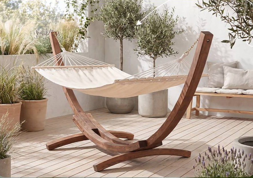 Design hammock hangmat van Eucalyptus hout en stof - grijs of crème