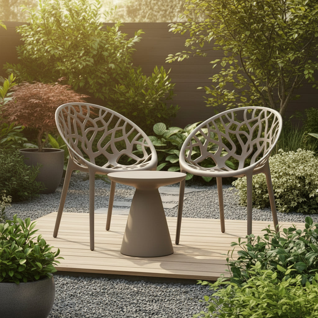 Set of 2 designer garden chairs made from recycled plastic - multiple colours