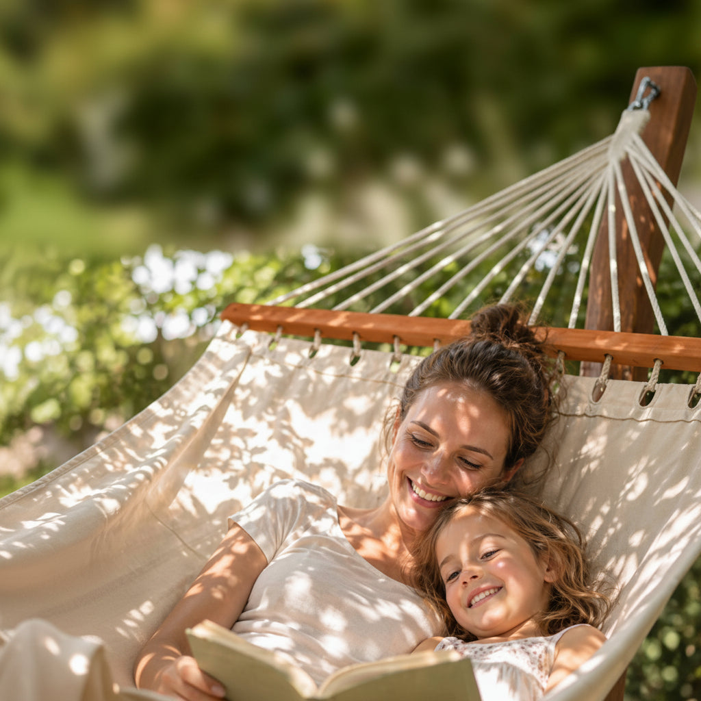 Design hammock hangmat van Eucalyptus hout en stof - crème of grijs