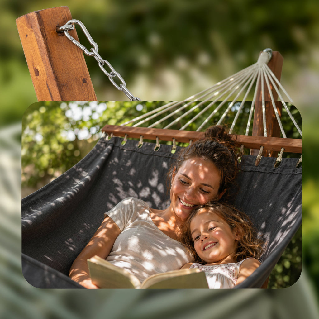 Design hammock hangmat van Eucalyptus hout en stof - crème of grijs