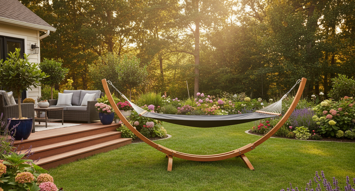 Design hammock hangmat van Eucalyptus hout en stof - crème of grijs