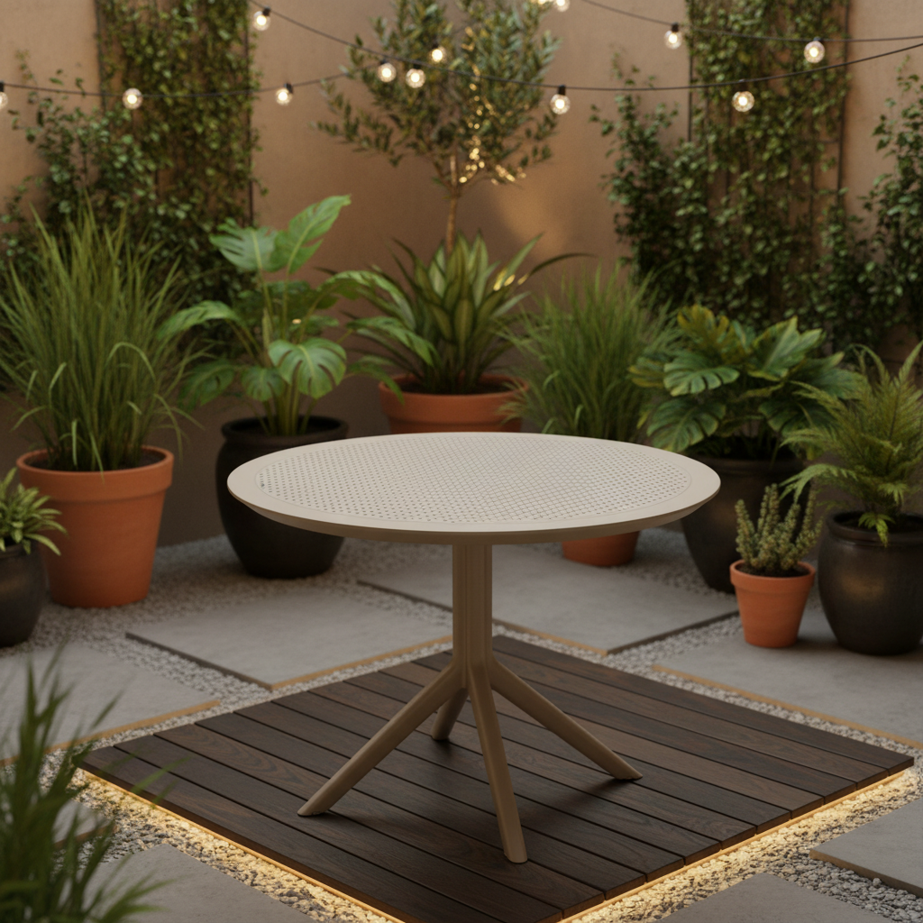 Moderne ronde tuin tafel voor buiten van duurzaam kunststof 105 cm - meerdere kleuren