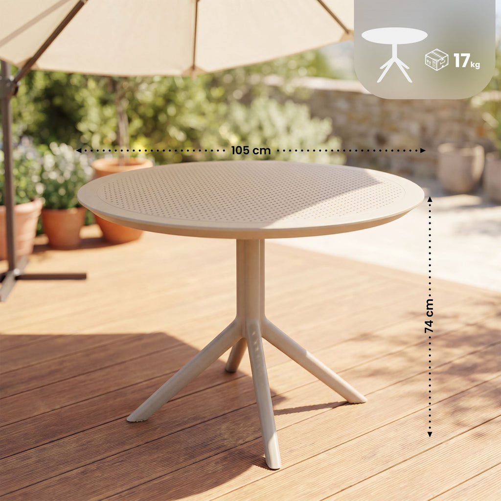 Moderne ronde tuin tafel voor buiten van duurzaam kunststof 105 cm - meerdere kleuren