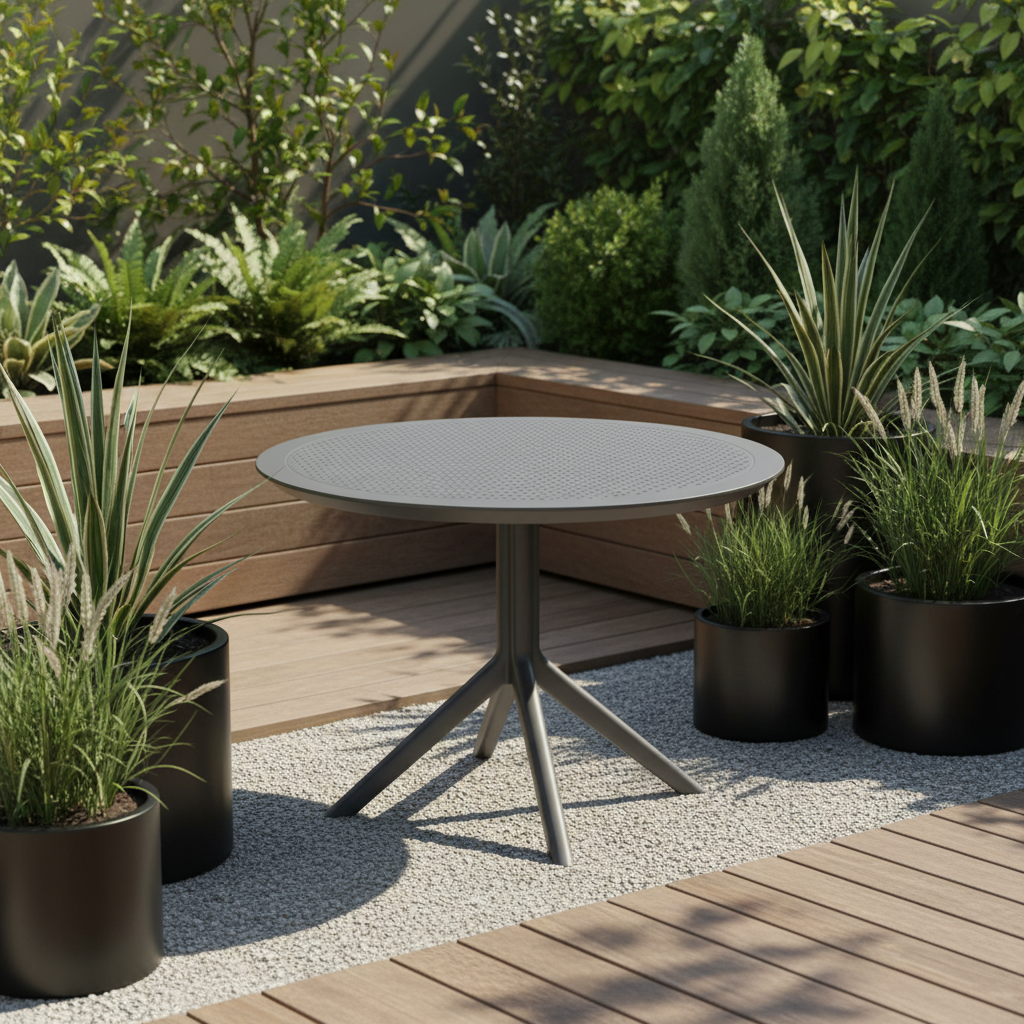 Moderne ronde tuin tafel voor buiten van duurzaam kunststof 105 cm - meerdere kleuren