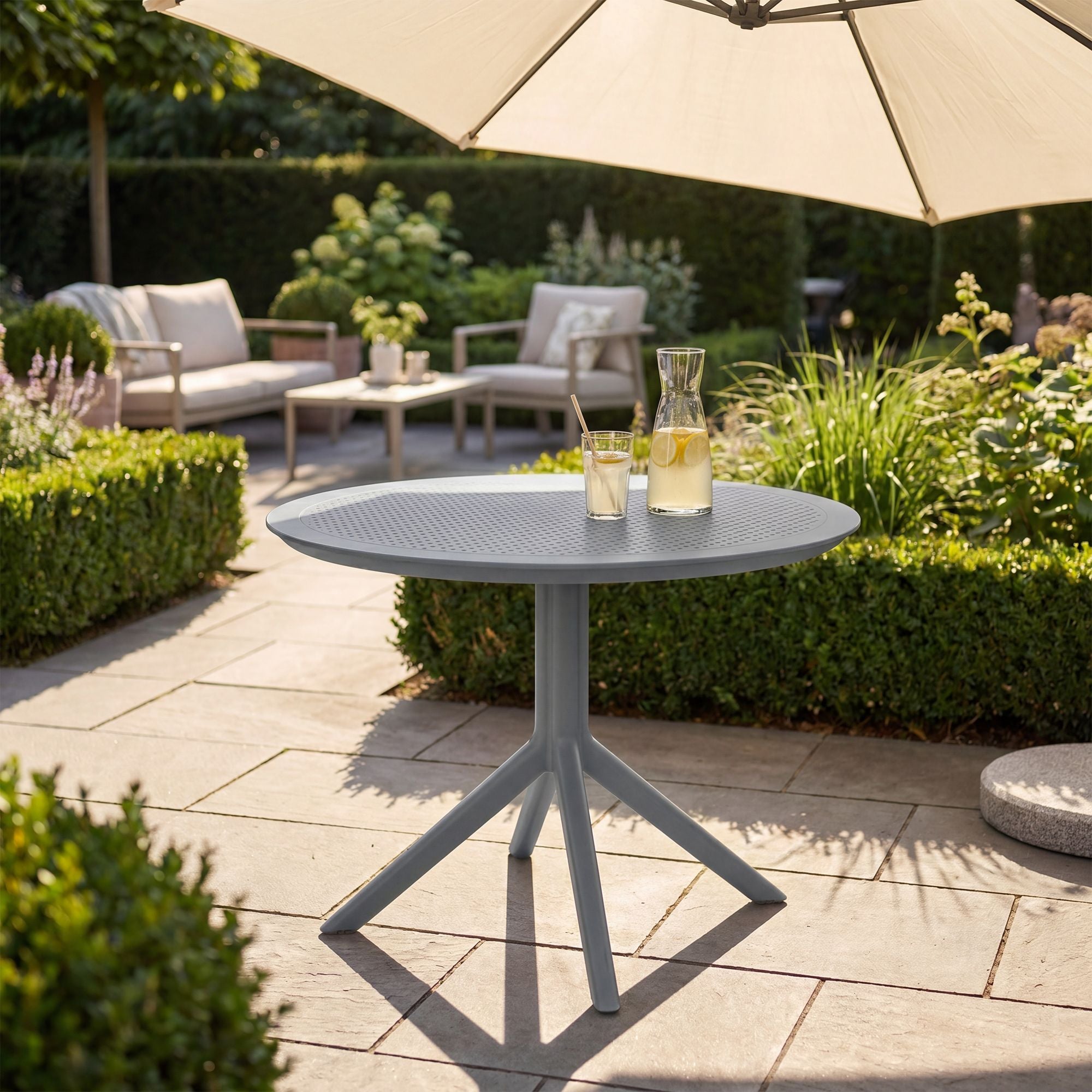 Moderne ronde tuin tafel voor buiten van duurzaam kunststof 105 cm - meerdere kleuren