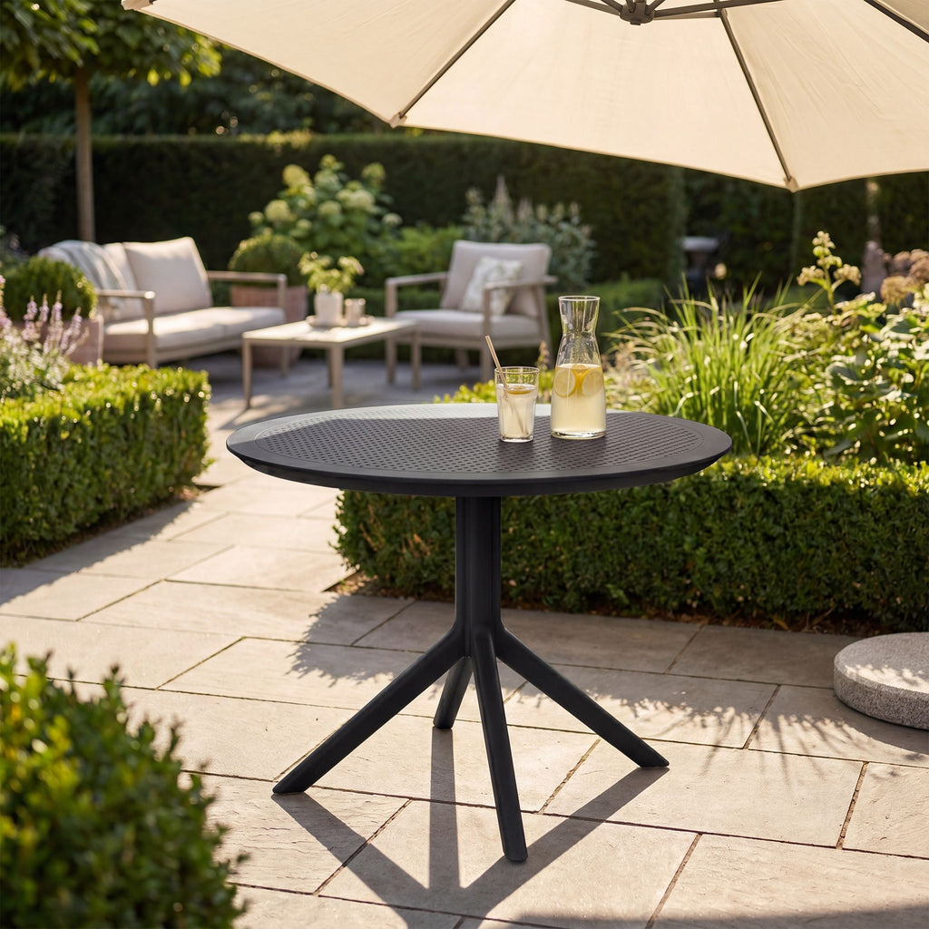 Moderne ronde tuin tafel voor buiten van duurzaam kunststof 105 cm - meerdere kleuren
