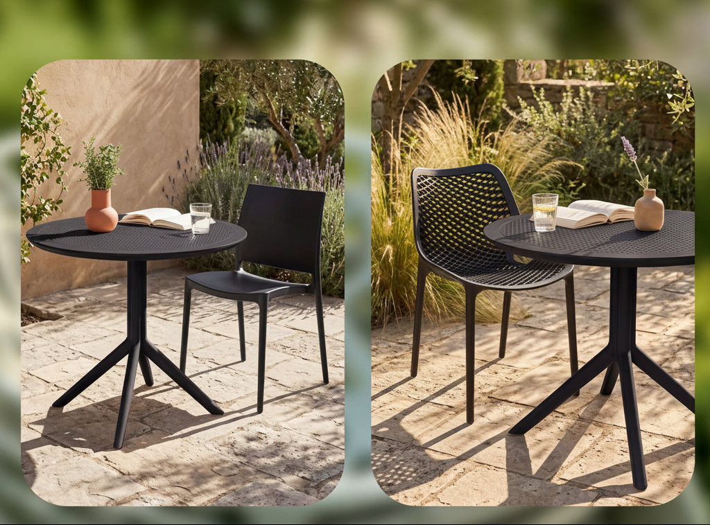 Moderne ronde tuin tafel voor buiten van duurzaam kunststof 105 cm - meerdere kleuren