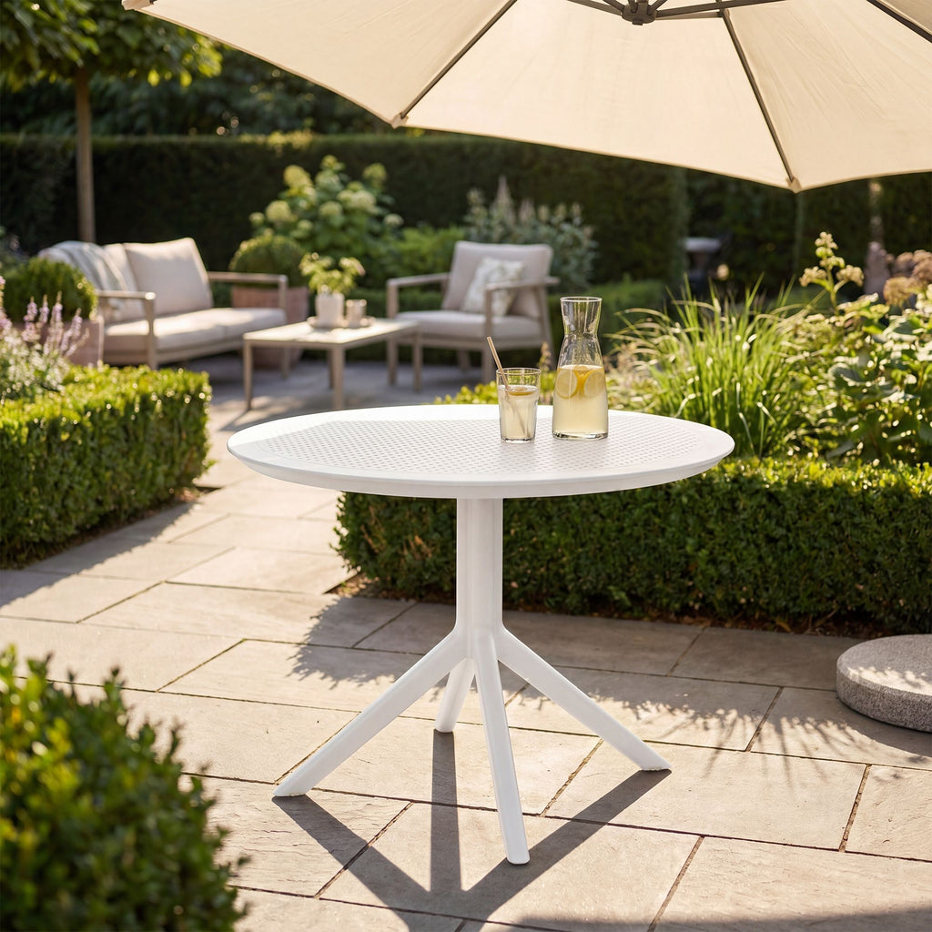 Moderne ronde tuin tafel voor buiten van duurzaam kunststof 105 cm - meerdere kleuren