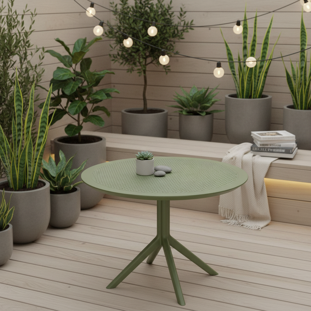 Moderne ronde tuin tafel voor buiten van duurzaam kunststof 105 cm - meerdere kleuren